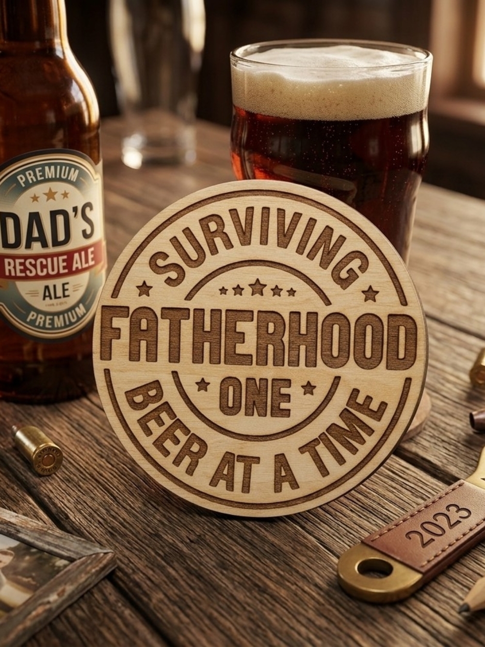 Surviving Fatherhood One Beer at a Time Wooden Fridge Magnet